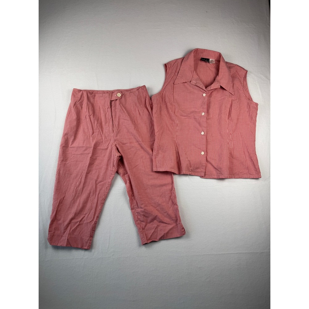 Vintage Mark Alan Womens Red Gingham 2 Piece Set Cropped Pants 14/10
